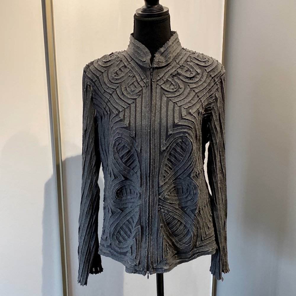 Women's Textured Zip-Front Jacket - Gray